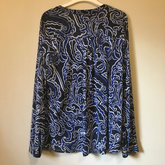 Vintage 90s Nylon Mesh Paisley Clouds Button Up Dress Shirt + Cami - Picture 2 of 16